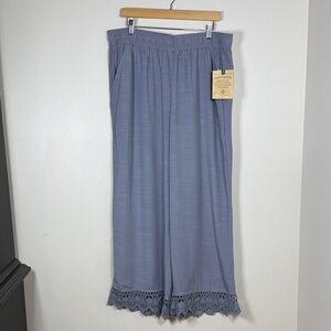 NEW Democracy Womens 16 Wide Leg Pants Skyrise AB Technology Crochet Hem Coastal